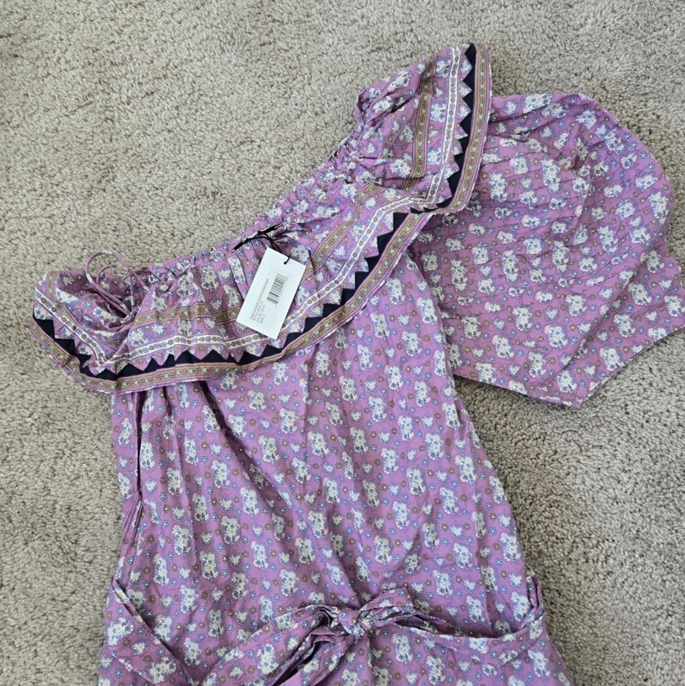 NWT Sea NY Perry One‎ Shoulder Midi Dress Purple Floral Border Print Size Small - Picture 11 of 16